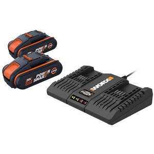 סט מטען כפול + 2 סוללות Worx WA3610 20V 2Ah