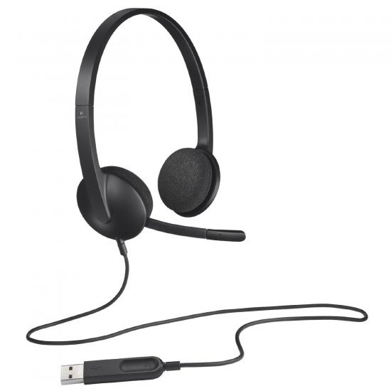 אוזניות עם מיקרופון למחשב לוג’יטק H340 USB – צבע שחור