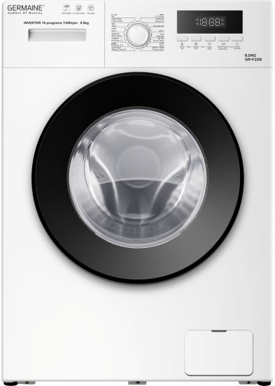 מכונת כביסה פתח חזית 8 ק"ג 1400 סל"ד Germaine GR-F208 – צבע לבן