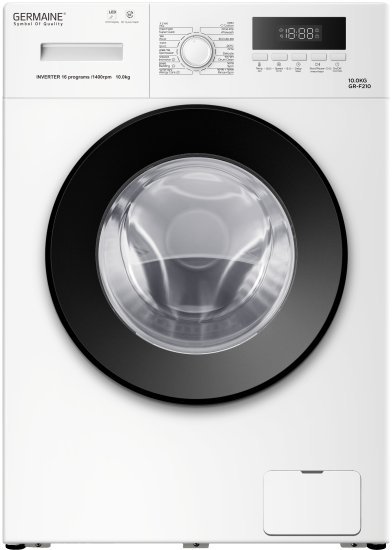 מכונת כביסה פתח חזית 10 ק"ג 1400 סל"ד Germaine GR-F210 – צבע לבן