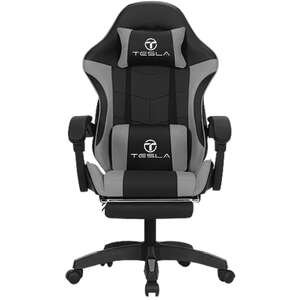 369286.jpg כיסא גיימינג Tesla 7008 אפור עם כרית עיסוי והדום רגליים