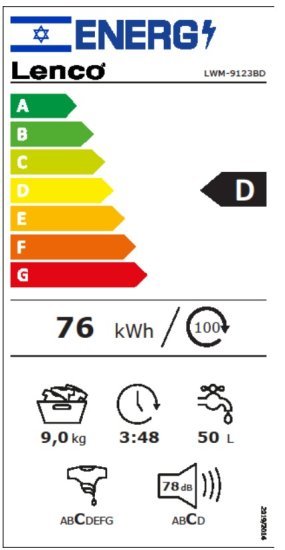 מכונת כביסה פתח חזית 9 ק"ג 1000 סל"ד לנקו LWM-9123BD – צבע לבן דלת שחורה