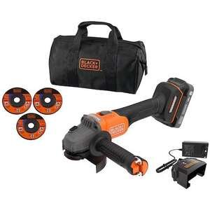 משחזת זווית נטענת 4.5 אינץ' Black+Decker + 3 דיסקים + סוללה 2Ah