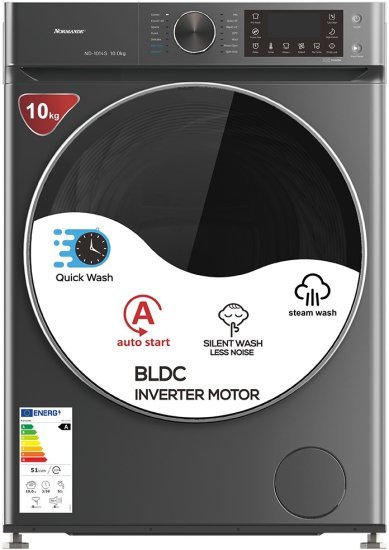 מכונת כביסה פתח חזית 10 ק"ג 1400 סל"ד Normande ND-1014S – צבע כסוף