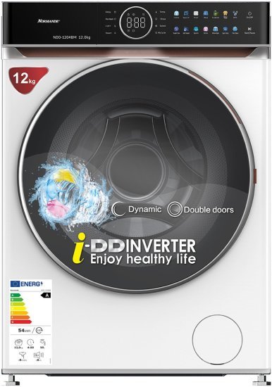 מכונת כביסה פתח חזית 12 ק"ג 1400 סל"ד Normande NDD-1204BM – צבע לבן