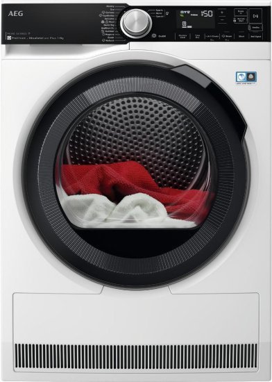 מייבש כביסה אינוורטר Heat Pump פתח חזית 9 ק"ג AEG Series 9000 AbsoluteCare T9396OBCM – צבע לבן דלת שחורה