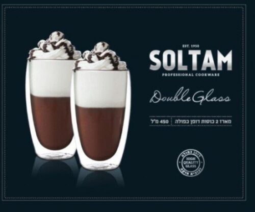 סולתם סט 2 כוסות זכוכית דופן כפולה 440 מ״ל