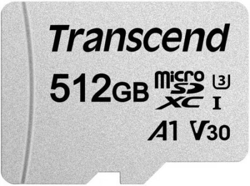 כרטיס זכרון Transcend 300S Micro SDXC UHS-I U3 A1 TS512GUSD300S-A - נפח 512GB - עם מתאם SD