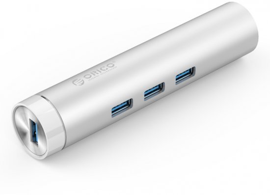 מפצל אלומיניום 3 חיבורי USB 3.0 וחיבור רשת ORICO ARH3L-U3-SV  צבע שחור