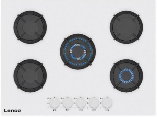 כיריים גז 5 להבות בישול LENCO LGH-7508WH - זכוכית לבנה