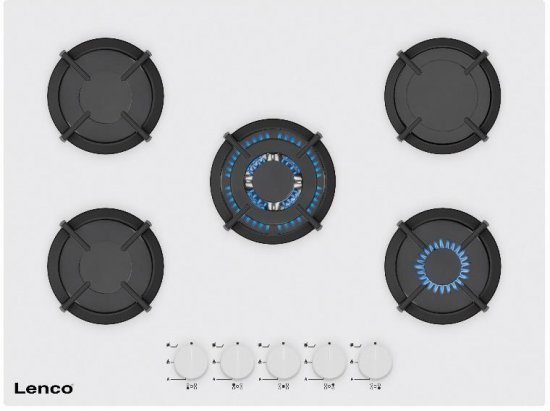 כיריים גז 5 להבות בישול LENCO LGH-7508WH - זכוכית לבנה