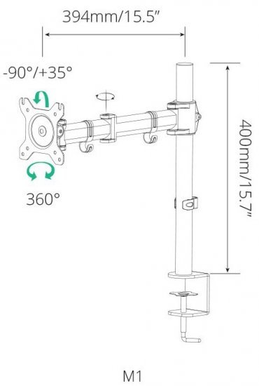 זרוע שולחנית למסך עד 27 אינטש Premium M1 מבית זרועות שיח - צבע שחור