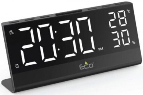 רדיון שעון מעורר דיגיטלי עם מד טמפרטורה ולחות ECO-750 - שחור