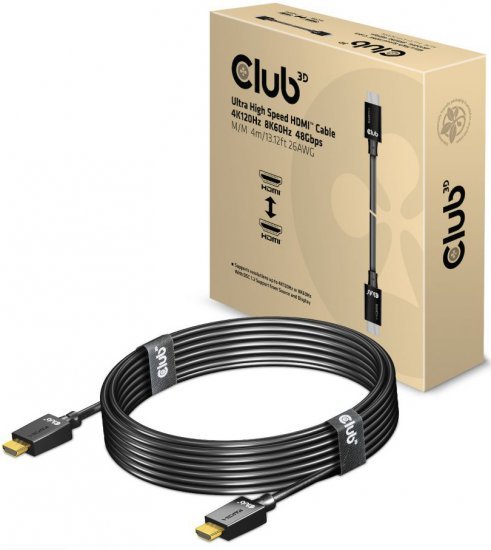 כבל HDMI 2.1 4K120Hz / 8K60Hz UHD / 3D זכר באורך 4 מטר Club3D Ultra High Speed CAC-1374