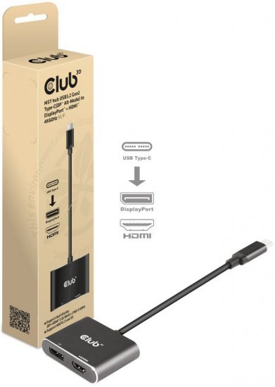 160774_b_1.jpg מתאם Club3D Multi Stream Transport Hub CSV-1552 מחיבור USB 3.2 Type-C זכר לחיבורי HDMI / DP 4K60Hz נקבה