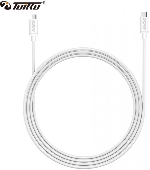 כבל סנכרון וטעינה Toiko בחיבור USB Type-C לחיבור USB Type-C באורך 2 מטר - צבע לבן