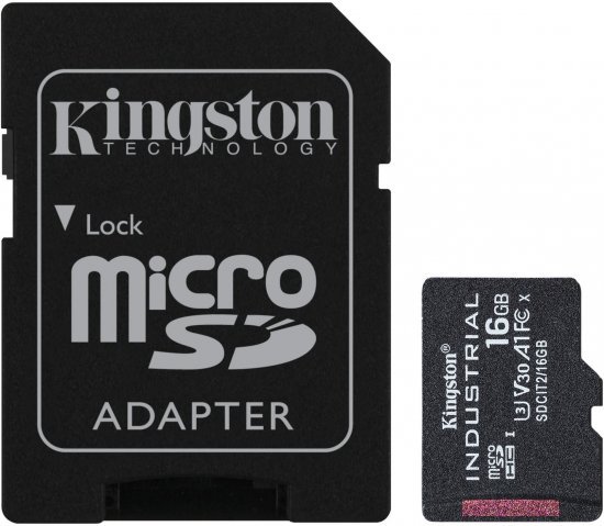 כרטיס זיכרון עם מתאם Kingston Micro SDHC INDUSTRIAL 16GB Class-10 UHS-I SDCIT2 / 16GB - נפח 16GB