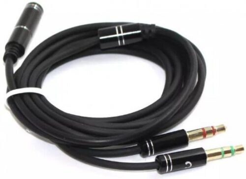 כבל מאריך סטריאו 2 יציאות 3.5 מ''מ זכר לחיבור 3.5 מ''מ נקבה באורך 1 מטר Gold Touch