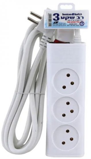 רב שקע 3 וכבל באורך עד 3 מטר + מפסק Semicom