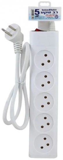 רב שקע 5 וכבל באורך עד 1 מטר + מפסק Semicom