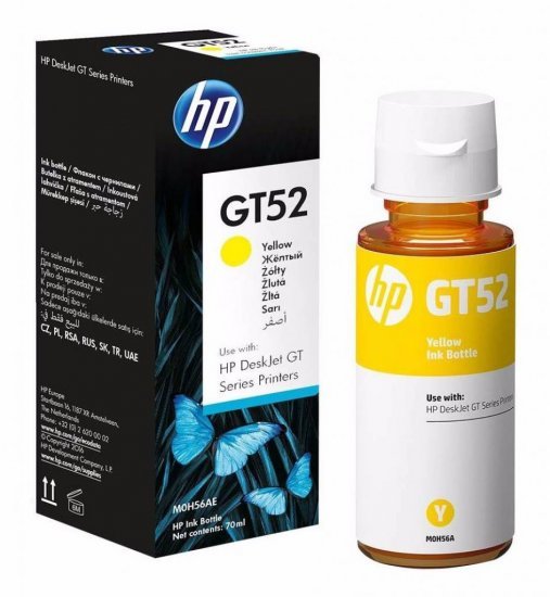 בקבוקון דיו מקורי 70 מ''ל GT52 צבע צהוב HP