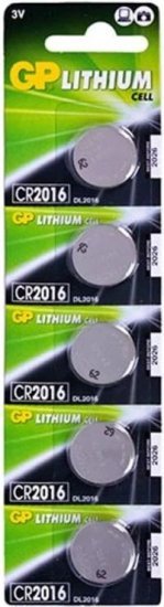 186132_b_1.jpg 5 סוללות כפתור CR2016 Lithium לא נטענות 3V 20mm x 1.6mm של חברת GP