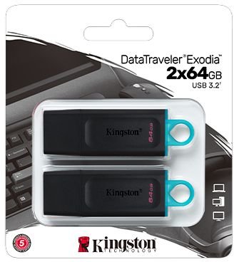 מארז 2 זכרונות ניידים Kingston DataTraveler Exodia 64GB USB3.2