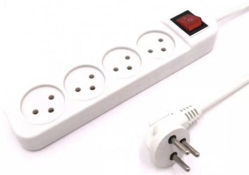 רב שקע 4 עם כבל 3x1.5מ''מ באורך 1 מטר + מפסק מבית Luggar