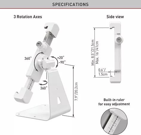 זרוע שולחן לטאבלט בגודל "14-"7 + מנעול מבית Barkan