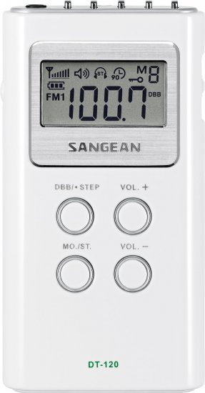 רדיו אנלוגי נייד (טרנזיסטור) SANGEAN Pocket 120 DT-120 - צבע לבן