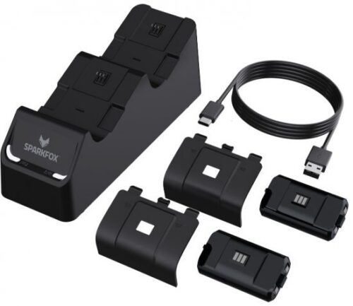 194140_b_1.jpg עמדת טעינה כפולה לשלט Sparkfox Dual Charging Station Xbox Series X / S + זוג סוללות נטענות 1100mAh