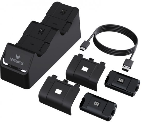 194140_b_1.jpg עמדת טעינה כפולה לשלט Sparkfox Dual Charging Station Xbox Series X / S + זוג סוללות נטענות 1100mAh