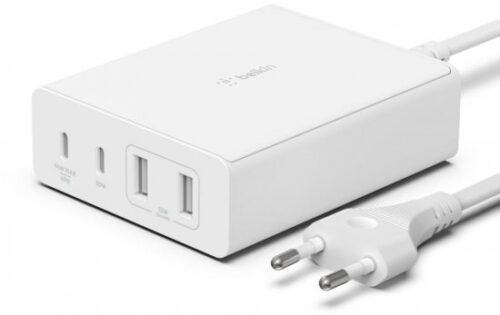 199637_b_1.jpg מטען קיר מהיר עם 2 יציאות USB-C ו-2 USB-A בהספק Belkin 108W צבע לבן