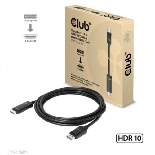 222381_b_1.jpg כבל Club3D 4K120Hz / 8K60Hz HDR10 CAC-1087 מחיבור DisplayPort 1.4 זכר לחיבור HDMI 2.1 זכר - אורך 3 מטר