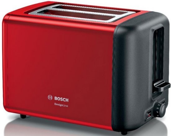 מצנם נירוסטה קופץ 2 פרוסות Bosch DesignLine Popup TAT3P424 970W - צבע אדום - שנתיים אחריות יבואן רשמי BSH