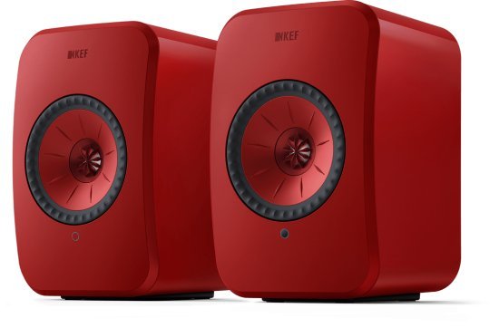 זוג רמקולים מדפיים אלחוטיים ומוגברים KEF LSX II HiFi - צבע אדום לבה