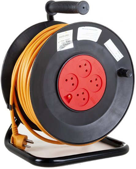 תוף כבל מאריך 3x1.5 עד 50 מטר 4 שקעים Saco