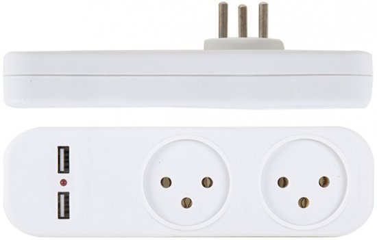 מפצל ביתי 2 שקעים + 2 חיבורי USB2.1A לטעינה Saco