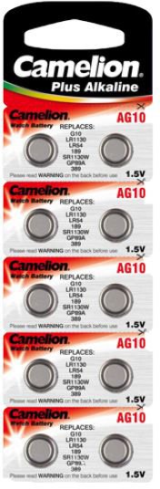 10 סוללות כפתור AG10 לא נטענות Camelion 1.5V Alkaline