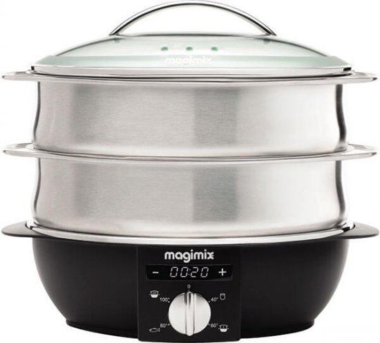 סיר אידוי ובישול איטי עם סיר רב-תכליתי 2 ליטר + שני מיכלי אידוי נירוסטה גדולים (5.5 ליטר) Magimix Steamer 1900W