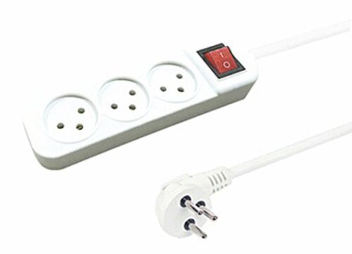 רב שקע 3 שקעים עם כבל באורך 3 מטר + מפסק מבית Gold Line