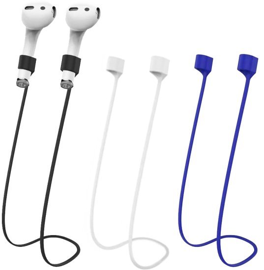 רצועת סיליקון ספורטיבית עבור AirPods - שלוש יחידות באריזה - כחול לבן ושחור