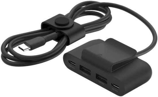 מפצל חשמל עם שקעי USB-C ו-USB-A וכבל באורך 2 מטר Belkin - שחור - ללא ראש מטעין