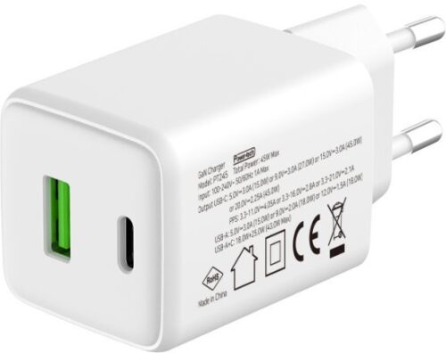 281759_b_1.jpg מטען קיר 45W עם כניסות USB-Type C + USB-A מבית Power-Tech - צבע לבן