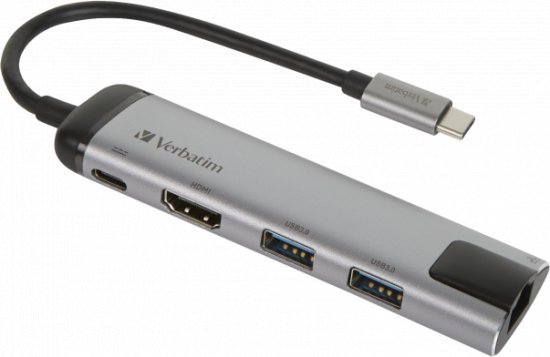 מפצל USB-C לחיבורי Verbatim USB 3.0 HDMI 4K Ethernet USB-C