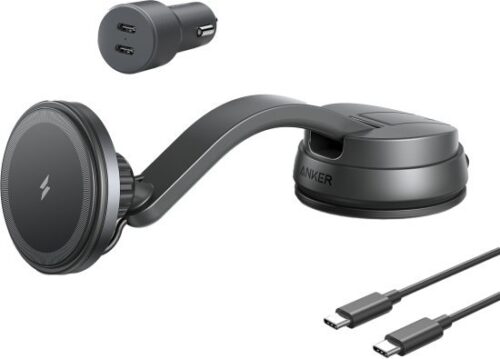 283601_b_1.jpg מעמד טעינה מגנטי אלחוטי לרכב כולל כבל טעינה ומטען לרכב עם 2 יציאות Anker MagGo - צבע שחור