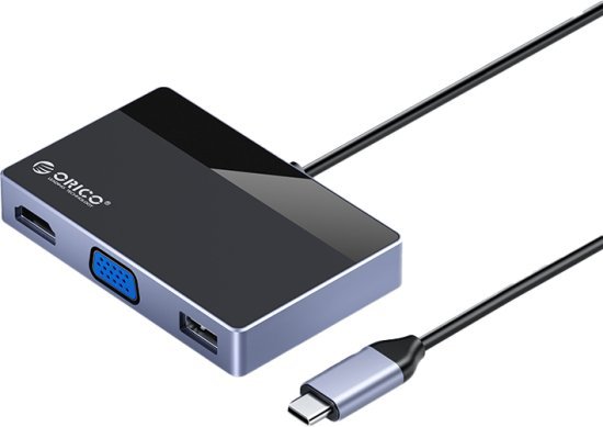 מפצל USB-C לחיבורי ORICO PD HDMI VGA 3.5 USB-A 3.0 2xUSB-A 2.0 - בצבע אפור / שחור