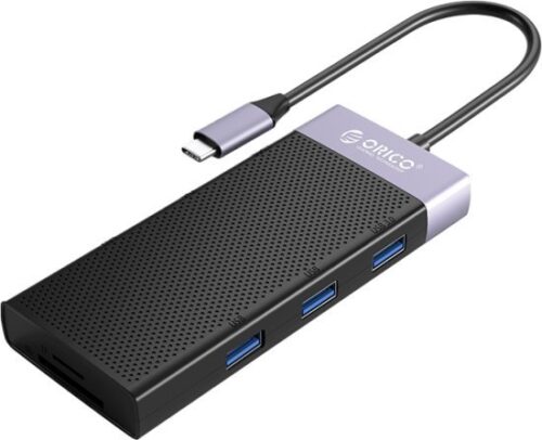 מפצל USB-C לחיבורי ORICO PD VGA HDMI SD TF 3.5 3xUSB-A 2.0 1xUSB-A 3.0  - בצבע אפור / כחול