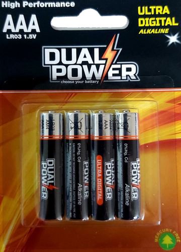 4 סוללות AAA 1.5V דגם Ultra Alkaline מבית Dual Power