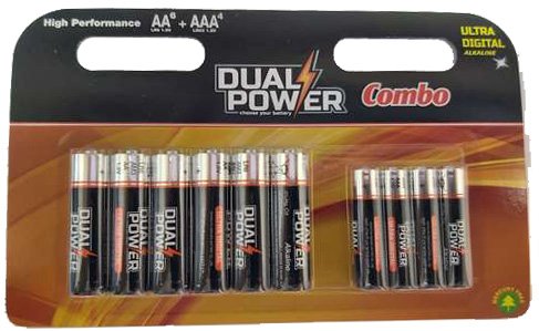 מארז 10 סוללות AA x6 + AAA x4 1.5V דגם Ultra Alkaline מבית Dual Power